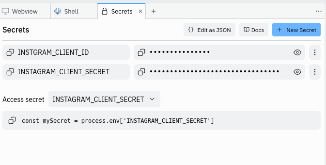 Showing both secrets configured in Repl.it