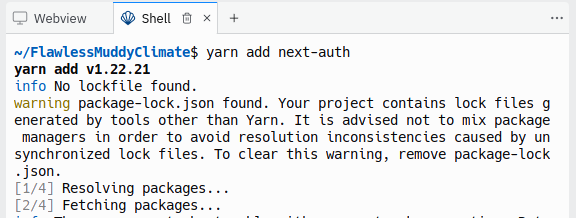 Installing next-auth with yarn in Repl.it