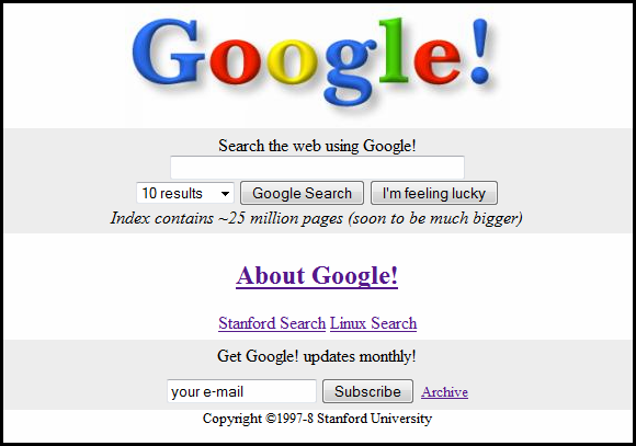 Old screenshot of Google website