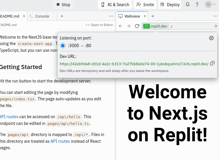 Running a Next.js app in Repl.it